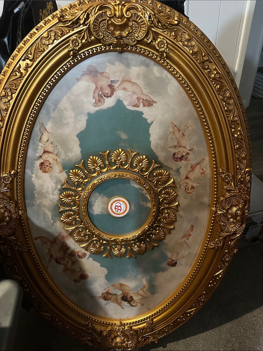 Ornate Gold Oval Cherub Wall Decor - Gold
